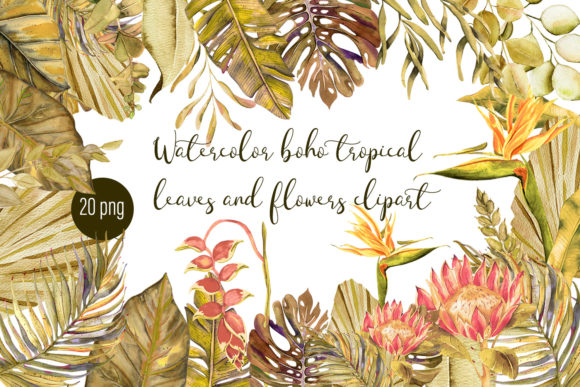 Download Watercolor Tropical Boho Floral Clipart - Clipart Collection