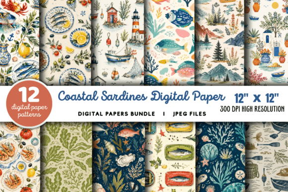 Download Coastal Sardines Digital Paper Bundle - Digital paper Collection