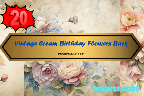Download 20 Vintage Cream Birthday Flowers Background Watercolor Png Kdp Digital Paper - Flower Collection