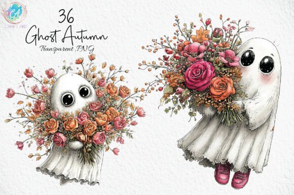Download Cute Ghost Autumn Flower Bouquet Clipart - Flower Collection
