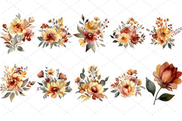 Download 10 Watercolor Vintage Fall Flowers - Flower Collection