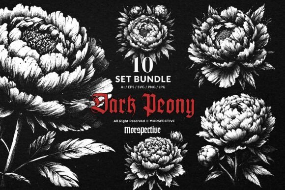 Download 10 Bundle Dark Art Peony Flower Garden - Flower Collection